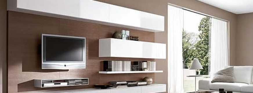 Overview of hanging cabinets in the living room, important nuances of selection