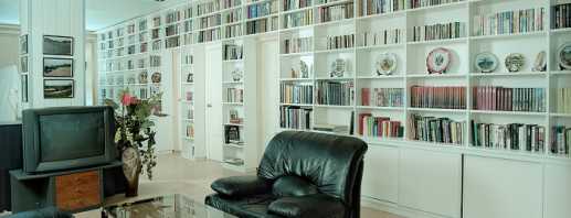 Features bookcases and libraries for the home, a review of models