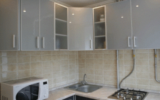 Vue d'ensemble des armoires de cuisine d'angle, des vues et des dessins dimensionnels