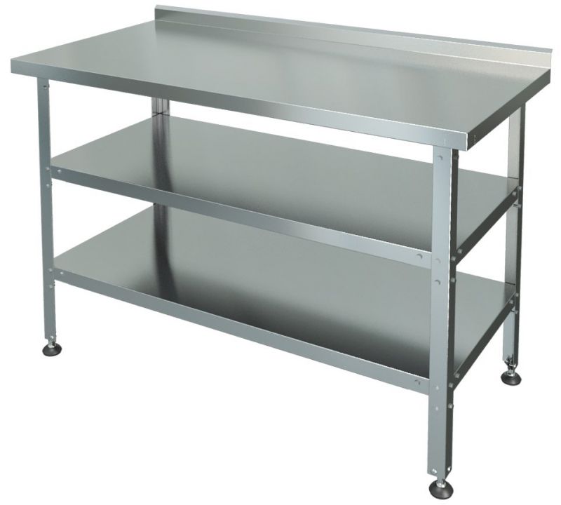 Stainless steel production table with 2 shelves
