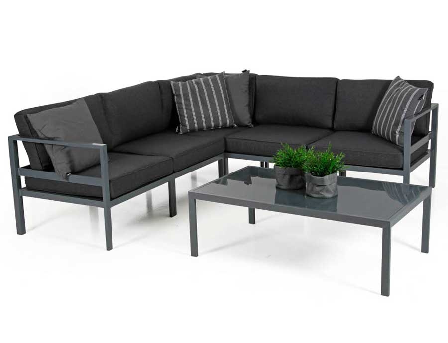 Corner black sofa on a metal base