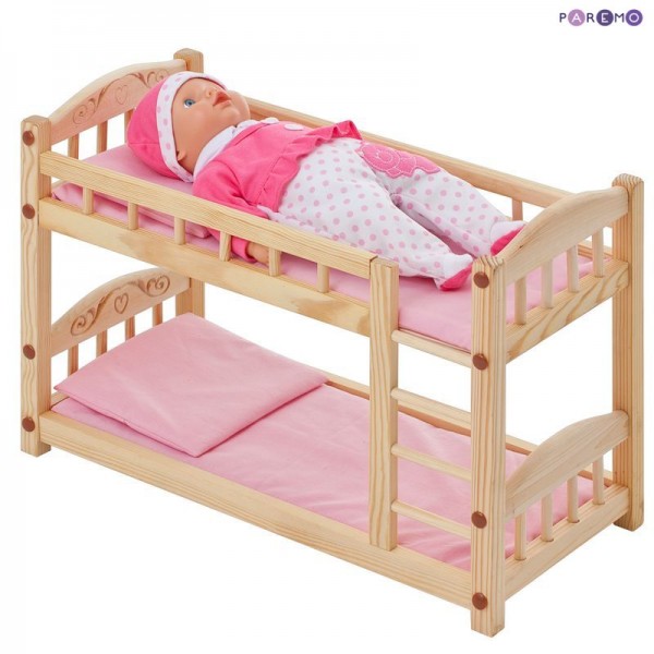 Bunk bed for dolls pink textile