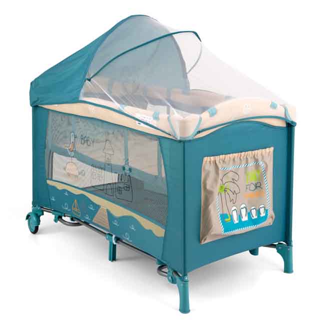 Blue shades of a crib for sleeping