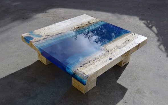 Cool table and epoxy and travertine