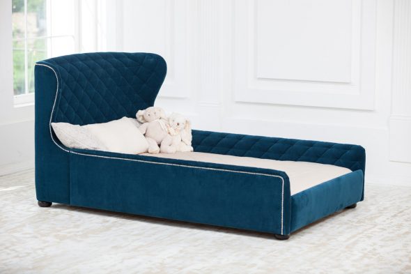 Furniture with soft blue headboard