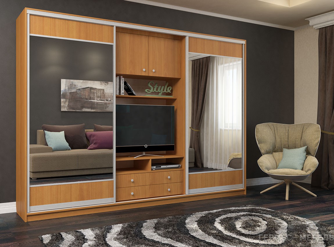 Sliding wardrobe with a niche for TV
