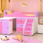 Pink bed with a desk
