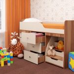 Children's bed with stairs and drawers